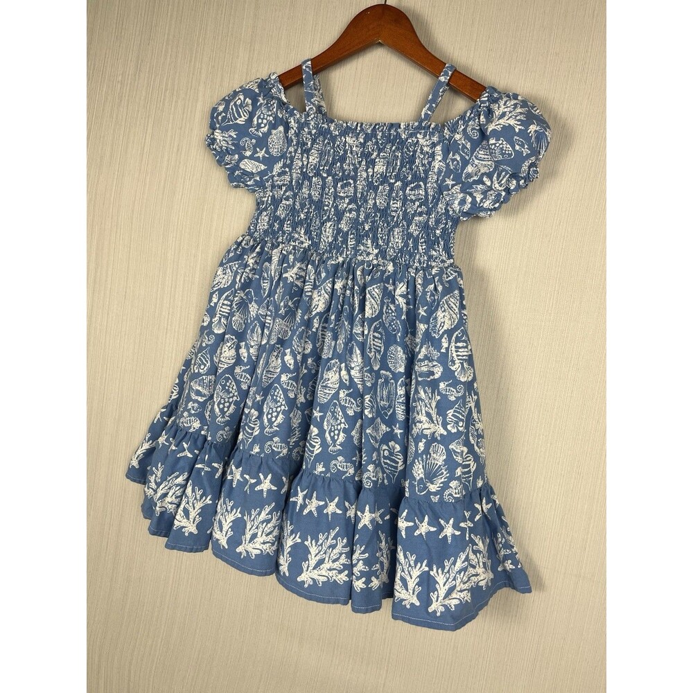 Tommy Bahama Dress Girls 10 Blue Smocked Sundress Nautical‎ Toile Resortwear